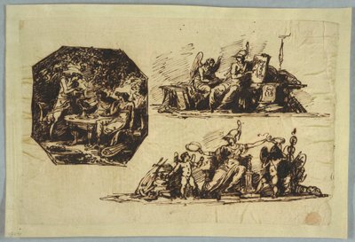 Dibujo, Baco, Apolo y Mnemósine; Minerva con Trofeos de Unbekannt