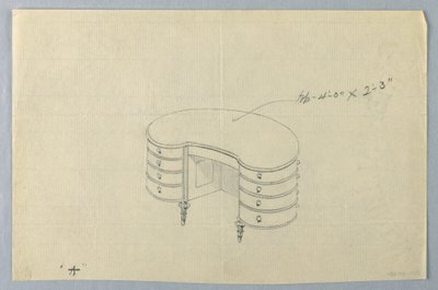 Dibujo, Diseño para Mesa de Escritura en Forma de Riñón A con Ocho Cajones de Unbekannt