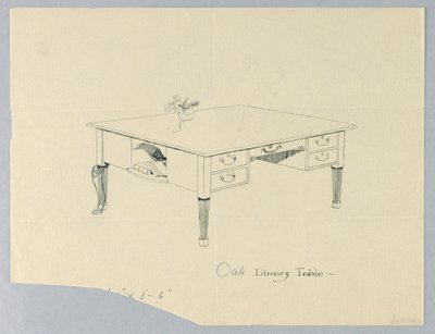 Dibujo, Diseño para una Mesa de Biblioteca con Nicho Lateral y Variación de Pierna Indicada de Unbekannt