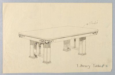 Dibujo, Diseño para Mesa de Biblioteca Rectangular #2 con Caras de Putti Talladas en Cada una de las Esquinas Redondeadas de Unbekannt