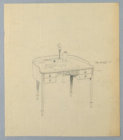 Dibujo, Diseño para Mesa de Escritura Semicircular con Panel Tallado Ornamental en el Centro Frontal de Unbekannt