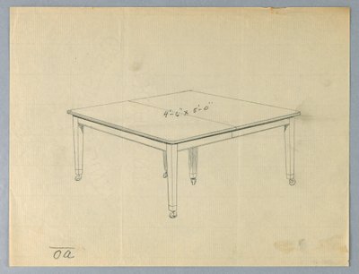 Dibujo, Diseño para una Mesa de Comedor Rectangular de Seis Patas de Unbekannt