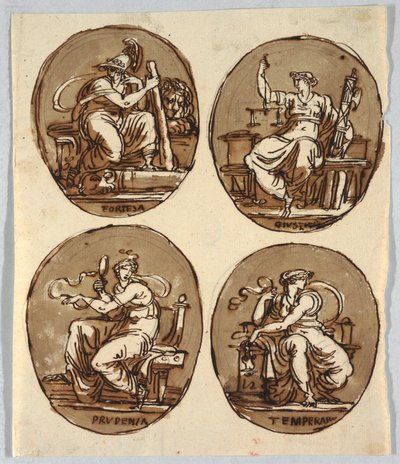 Dibujo, Cuatro óvalos de Unbekannt