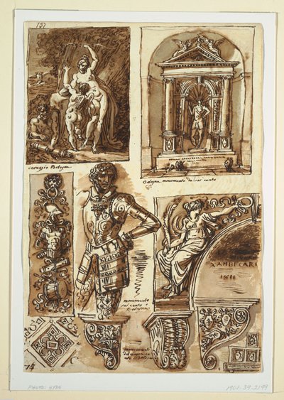 Dibujo, Hojas de estudios después de monumentos boloñeses, 1811-14 de Unbekannt