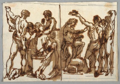 El juicio de Salomón; El desollamiento de Marsias, ca. 1820 de Unbekannt
