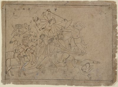 Durga, Kali y las Matrikas luchan contra el demonio Raktabija: Escena del Devi Mahatmya, ca. 1780 de Unbekannt