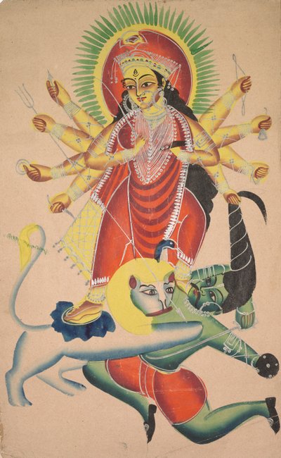 Durga matando al demonio Mahisha, 1800s de Unbekannt
