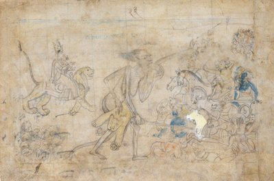 Durga y Kali se acercan a los ejércitos reunidos de Chanda y Munda, ca. 1780 de Unbekannt