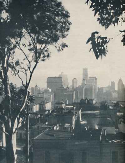 Viviendas de madera hogareña a la sombra de gigantes de concreto, c1935 de Unbekannt