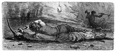 Minero de carbón de principios del siglo XIX trabajando en una veta estrecha, c1868 de Unbekannt