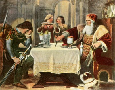 Eberhard corta por la mitad el mantel entre él y su hijo Ulrich, 1377, 1936 de Unbekannt