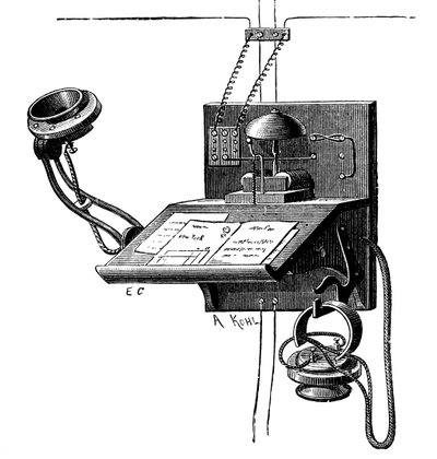 Transmisor de Edison y un receptor de corona de pony, Nueva York, c1891 de Unbekannt
