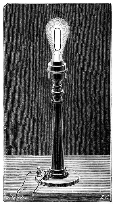 Globo de luz incandescente de Edison en una lámpara de mesa, 1891 de Unbekannt