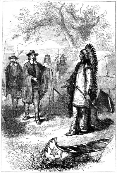 Visita de Edward Winslow a Massasoit, siglo XVII c1880 de Unbekannt