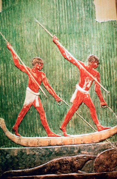 Relieve pintado egipcio de una caza de hipopótamos de Unbekannt