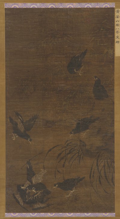 Ocho pájaros Mynah con bambú y orquídeas, dinastía Ming, siglo XVI de Unbekannt
