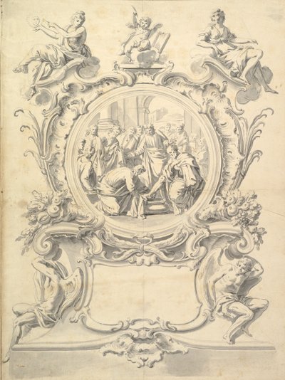 Rondel elaboradamente enmarcado de Cristo lavando los pies de los apóstoles, después de 1800 de Unbekannt