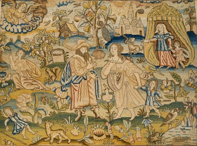Imagen bordada: El despido de Agar por Abraham, mediados del siglo XVII de Unbekannt