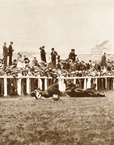 Emily Davison lanzándose frente al caballo del Rey durante el Derby, Epsom, Surrey de Unbekannt