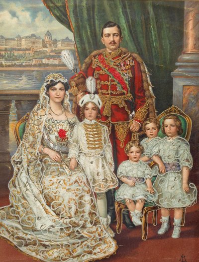 Emperador Carlos I de Austria, con su esposa Zita, el Príncipe Heredero Otto y los otros tres hijos, c. de Unbekannt