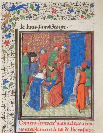 El emperador Manuel I Komnenos se reúne con el rey Amalric I de Jerusalén. Miniatura de la Historia de Guillermo de Tiro, década de 1460 de Unbekannt