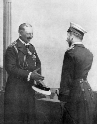 El Emperador Guillermo II de Alemania saludando al Zar Nicolás II de Rusia antes de la Primera Guerra Mundial de Unbekannt