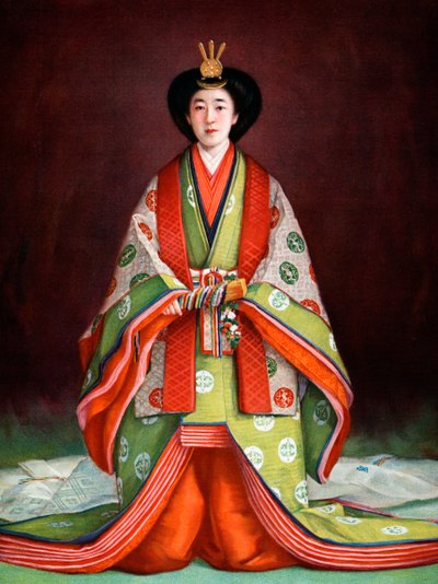 Emperatriz Nagako de Japón en sus vestimentas de coronación, c. 1924 de Unbekannt