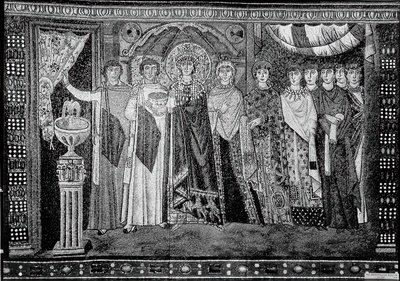 Emperatriz Teodora y miembros de su corte, Bizantino, principios del siglo XX original fechado en el siglo VI de Unbekannt