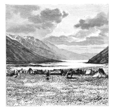Campamento de la expedición inglesa de 1871, Lago Pang-Kong, Tíbet, 1895 de Unbekannt