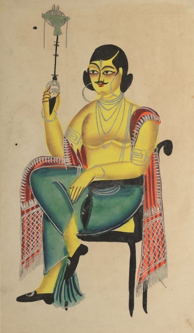 Babu inglés, empleado nativo indio sosteniendo una pipa, 1800s de Unbekannt