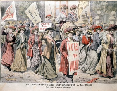 Sufragistas inglesas al ser liberadas de la prisión de Holloway, 1908 de Unbekannt