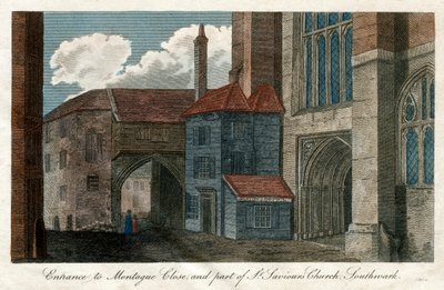 Entrada a Montague Close y parte de la Iglesia de San Salvador, Southwark, Londres, 1814 de Unbekannt