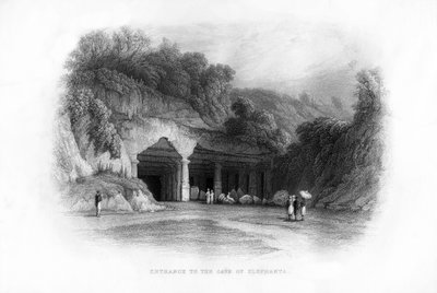 Entrada a las Cuevas de Elefanta, Bombay, India, siglo XIX de Unbekannt