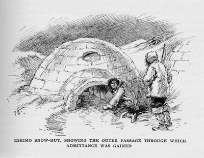 Iglú esquimal, mostrando el pasaje exterior por el cual se obtenía la admisión, c. 1927-1928 de Unbekannt