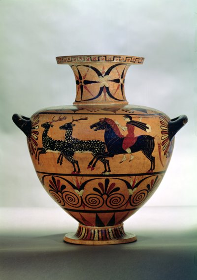 Hidria de figuras negras etrusco-jonias que representa una escena de caza, de Cerveteri, c.540-530 a.C. de Unbekannt