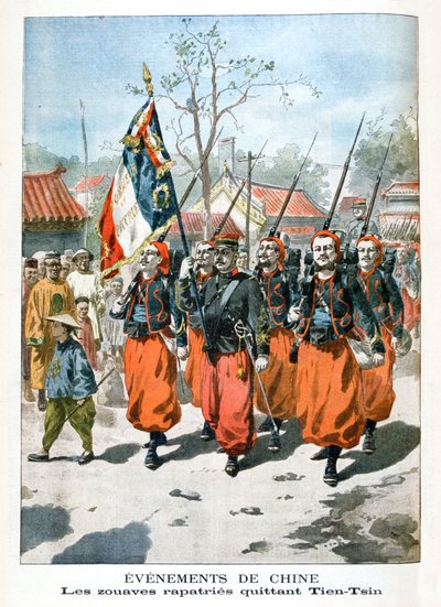 Eventos en China, tropas francesas partiendo de Tien-Tsin, 1901 de Unbekannt