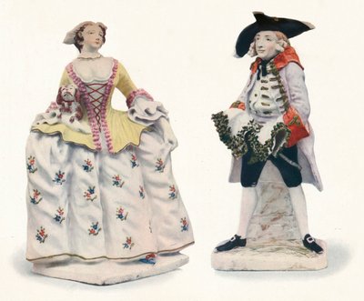 Figuras de porcelana Bow excepcionalmente raras decoradas en colores, c1750 de Unbekannt