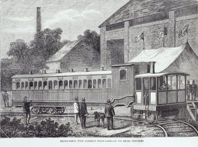 Experimentos con el carruaje de vapor de Fairlie para distancias cortas, agosto de 1869 de Unbekannt