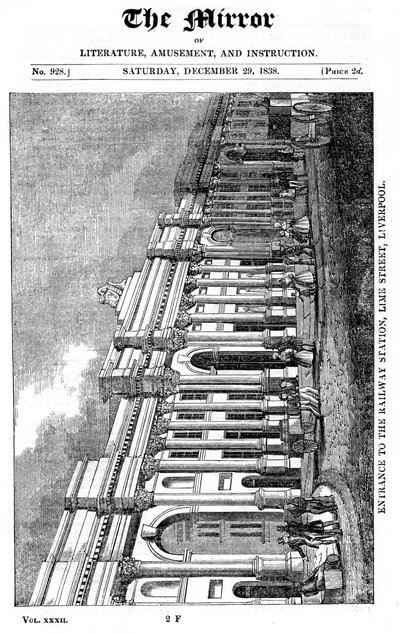 Fachada de la estación Lime Street, Liverpool, 1838 de Unbekannt