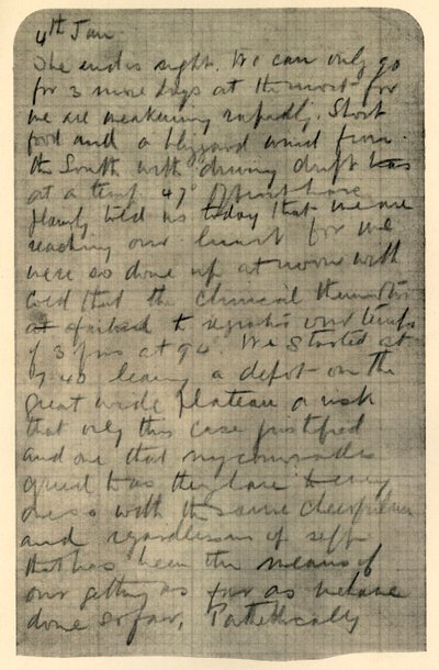 Facsímil de una página del diario de Shackleton, 4 de enero de 1909 de Unbekannt