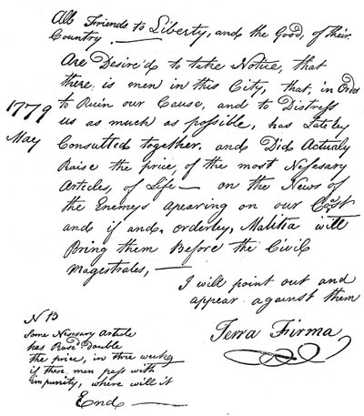 Facsímil de una declaración sobre la escasez de alimentos en América, 1779 c1880 de Unbekannt