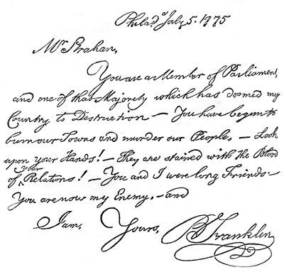 Facsímil de una carta de Benjamin Franklin a Mr. Strahan de Unbekannt