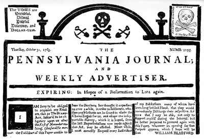 Facsímil del Pennsylvania Journal sobre la Ley del Timbre, 1765 c1880 de Unbekannt
