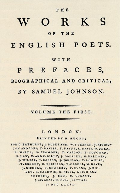 Facsímil de la portada de la primera edición de Las Obras de los Poetas Ingleses, que contiene Johnsons de Unbekannt