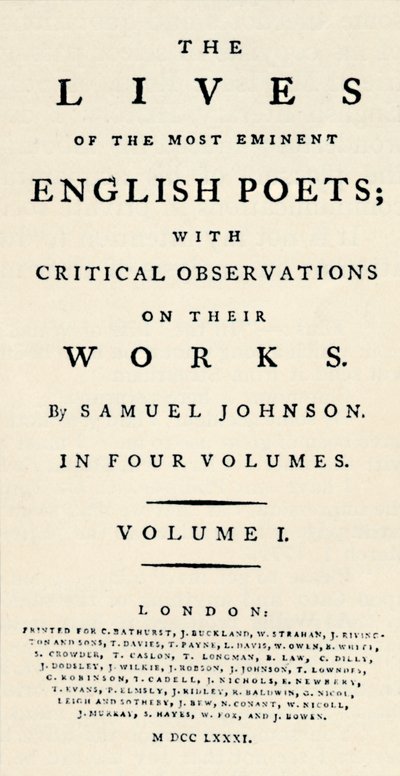 Facsímil de la portada reducida de Vidas de los poetas de Johnson - reeditado en forma separada de Unbekannt
