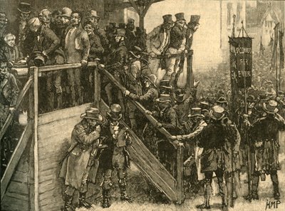 Padre John Murphy liderando a sus inquilinos a votar en la elección parcial de Clare, Irlanda, 1828 c. 1890 de Unbekannt