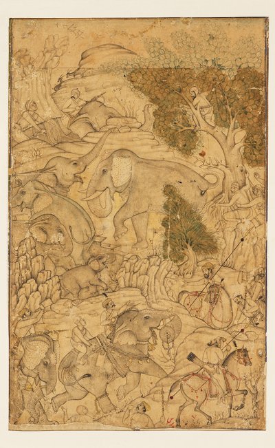 Figuras capturando elefantes salvajes, finales del siglo XVI - principios del siglo XVII de Unbekannt
