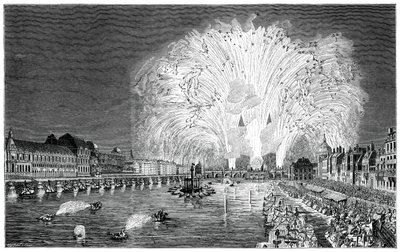 Fuegos artificiales en el puente, París, 1754, 1885 de Unbekannt