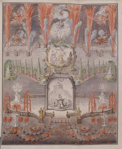 Fuegos artificiales e iluminación el 17 de septiembre de 1747 en Gostilitsy, mediados del siglo XVIII de Unbekannt