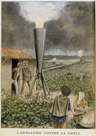 Disparando un cañón a las nubes para evitar una tormenta de granizo de Unbekannt